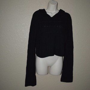$675 Sz L Sablyn BlackCashmere Cable Knit Cropped Long Sleeve Hooded Sweater